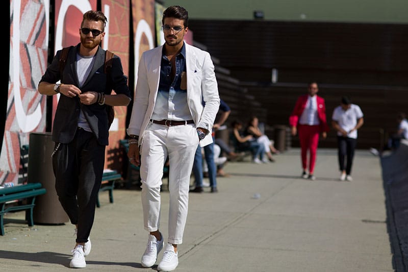 formal wear with white sneakers