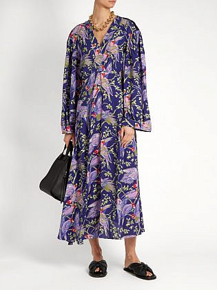 x Ibiza bird-print crepe midi dress | Loewe-