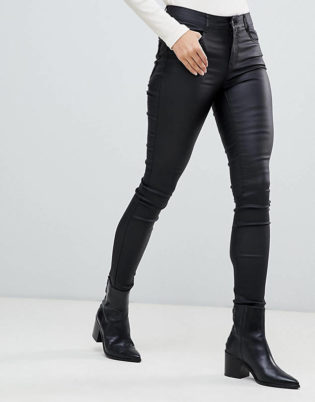 ladies black coated skinny jeans