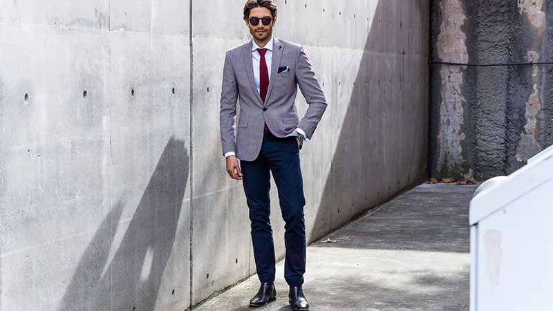 mens suit with chelsea boots