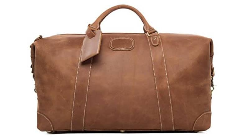 ROCKCOW Vintage Look Leather Weekender Duffel