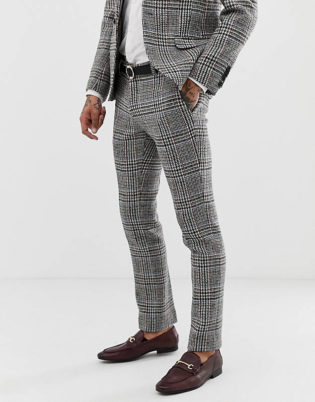 Men's Skinny Check Suit Trousers | Boohoo UK