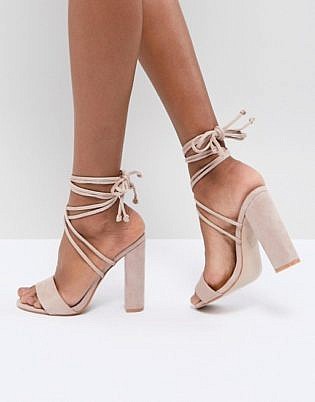 tan lace up block heels