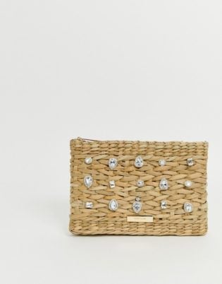 River Island Woven Clutch Bag With Embellishment In Tan