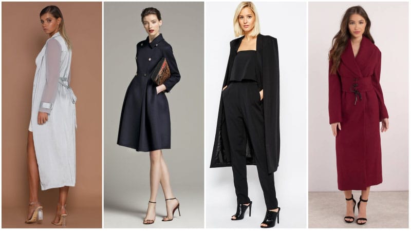 coat and dress outfits for wedding guests