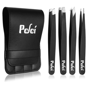 Pinzette Set pinzette professionali in acciaio inox, Best Precision Tweezers For Eyebrows Great Precision For Facial Hair, Ingrown Hair, Splinter, Blackhead And Tick Remover (black)