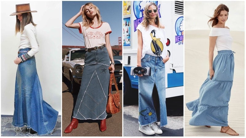 long jean dresses and skirts