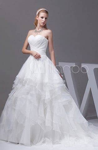 beaded lace wedding dress with pleated skirt