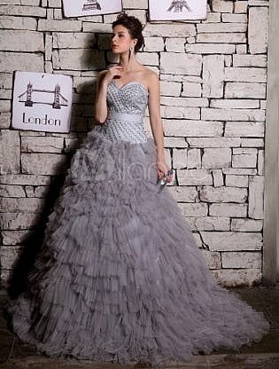 silver grey evening gown