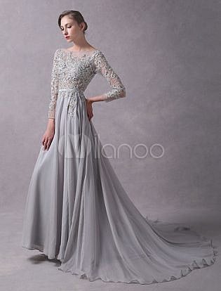silver grey long dress