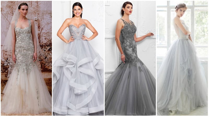 silver grey bridal dresses