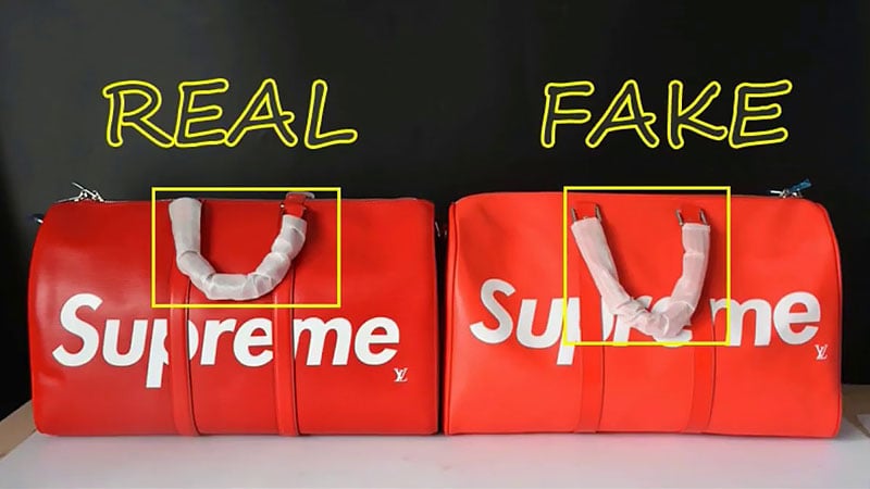 Step 2: Real vs fake Supreme x Louis Vuitton neck tag