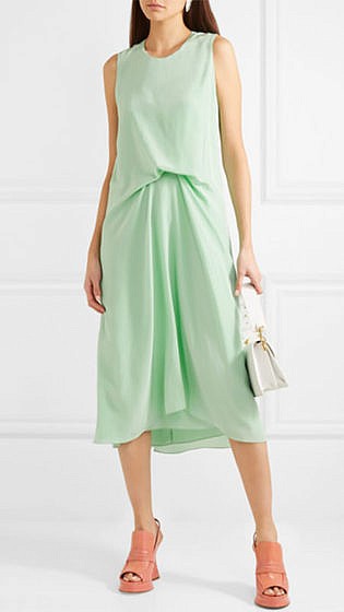 white and sea green dress