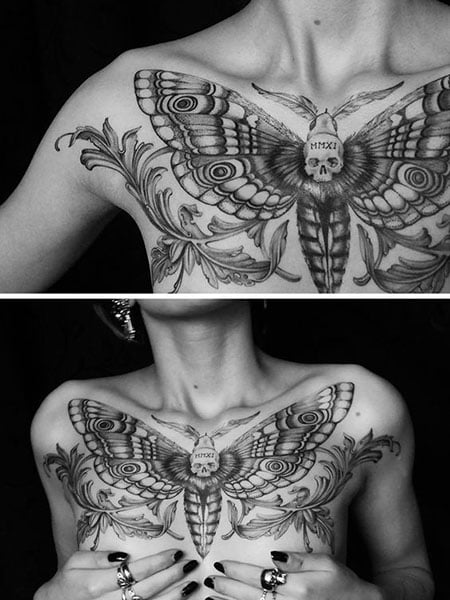 Traditional Butterfly chest tattoo done by CJ Scesa in Ft Lauderdale  Florida  rtattoos