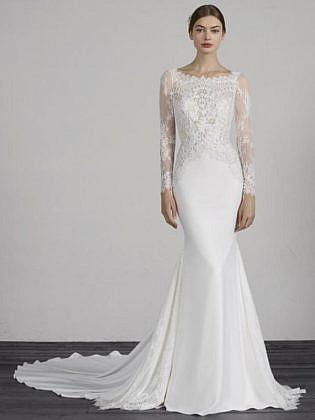 straight lace wedding dress with sleeves
