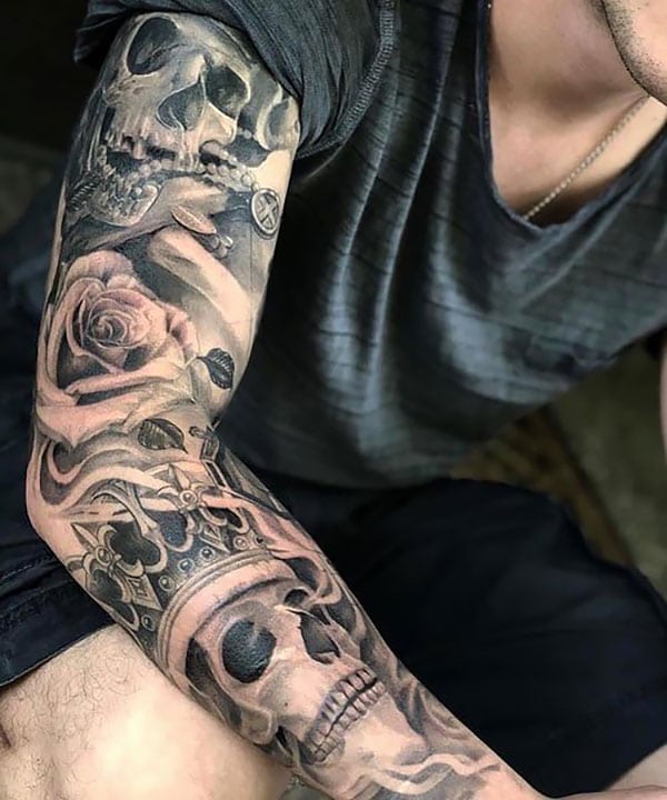 50 Skull Sleeve Tattoos For Men  Masculine Design Ideas  Skull sleeve  tattoos Skull sleeve Skull tattoo design