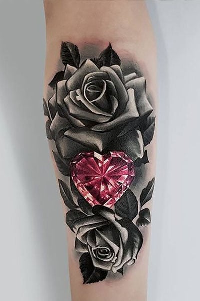 Sexy realistic rose with diamond tattoo design digital download   TattooDesignStock