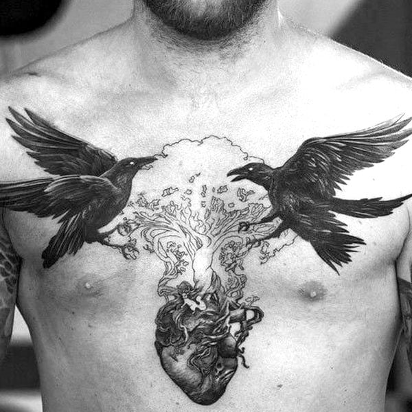 Eagle and Skull Chest Tattoo Idea