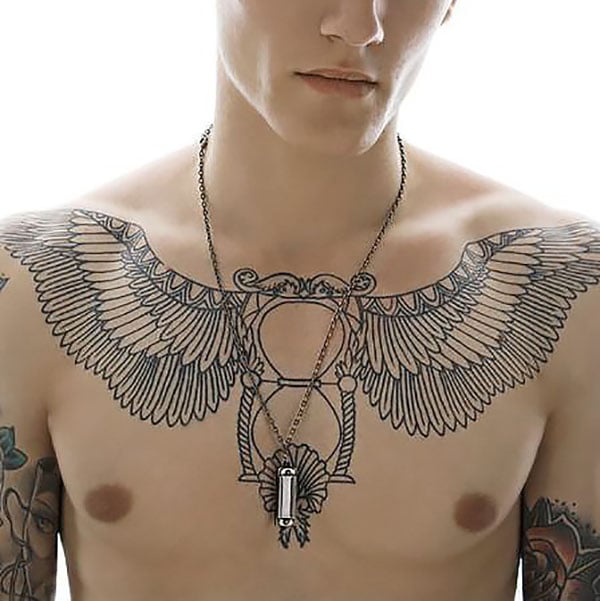 Heart with wings chest piece | Tattoos for guys, Chest tattoo drawings,  Cool chest tattoos