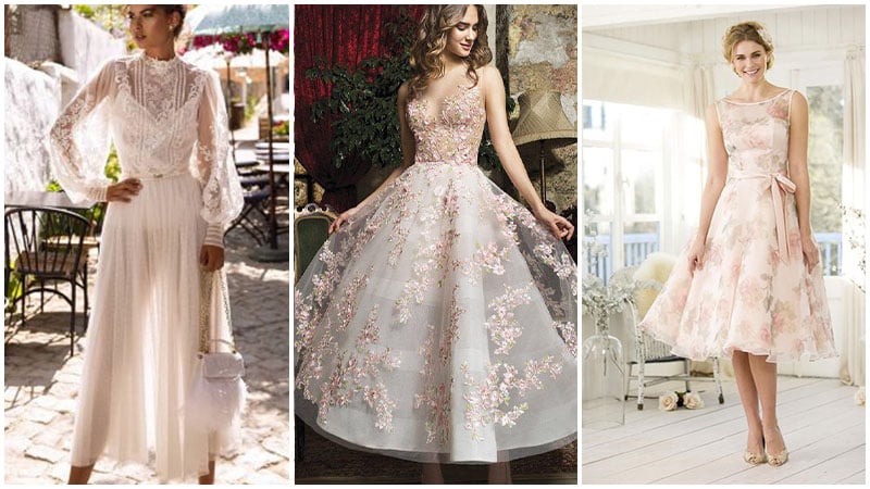 tea length floral wedding dresses