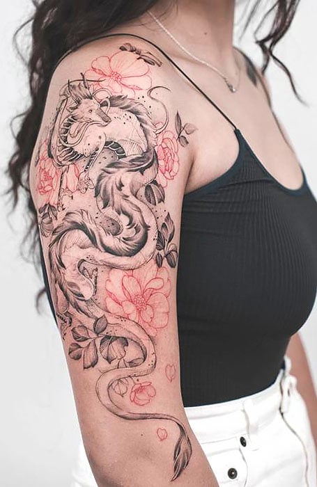 Welcome to the Dark Side   Floral Dragon Tattoo 