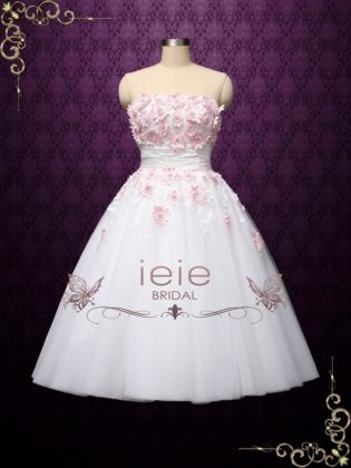 strapless tea length wedding dress