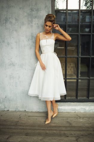 white lace tea length wedding dress