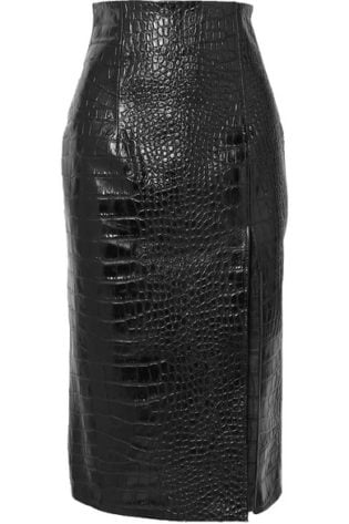 Lipton Croc Effect Glossed Leather Midi Skirt