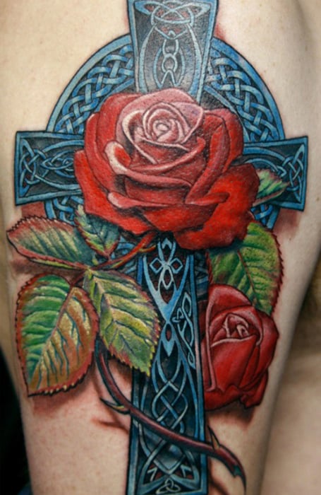 Full Color Wooden Cross Tattoo by Dimas Reyes TattooNOW
