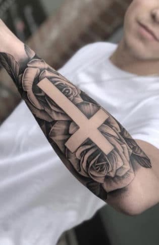 350 Best Tattoo Ideas For Men The Trend Spotter   Rose Cross Tattoo 1 315x484 