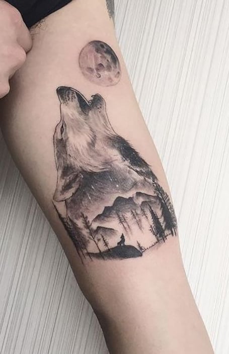 wolf moon tattoo chest