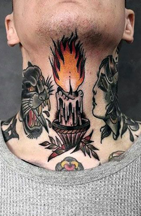 Red Eyes Skull Tattoo On Neck