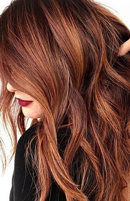 chocolate brown hair color with auburn highlights
