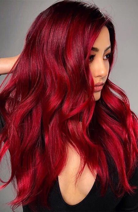 medium length bright red hair