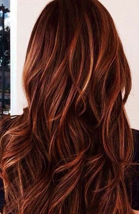 brown hair color with red and blonde highlights