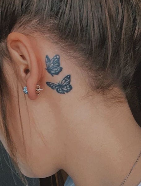 butterflies on neck tattoo  Back of neck tattoo Neck tattoo Butterfly  neck tattoo