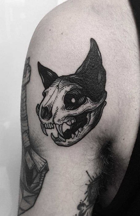 Sugarskull cat tattoo Tattoo by Kacey Meg from Infinite Worlds Tattoo and  Design  World tattoo Knight tattoo Pikachu tattoo