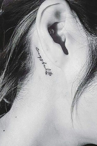 20 Cute Behind The Ear Tattoos For Women In 2024 The Trend Spotter   Words Tattoo 315x473 