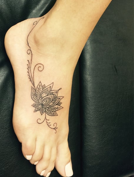 colourful girly foot tattoo, butterflies flowers and vines | Butterfly foot  tattoo, Tattoos for women flowers, Flower tattoo foot