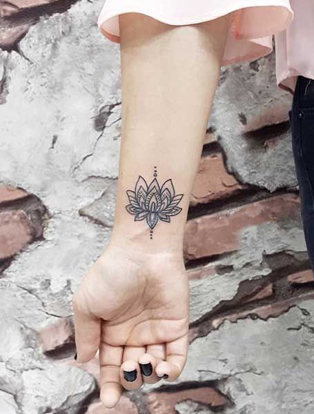 Mandala Lotus flower wrist tattoo  Flower wrist tattoos Lotus tattoo  wrist Wrist tattoos