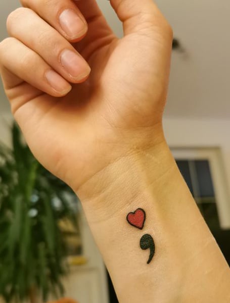 Blue Lass Tattoo - Small tattoos always in stock at Blue Lass Tattoo! Zara  freehanded on this little semicolon heart design based on the clients  reference • 📷 Instagram : @bluelasstattoo 📘