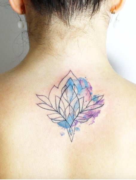 Lotus Moon Unalome Temporary Tattoo / Watercolor Tattoo / Watercolor  Unalome Tattoo - Etsy