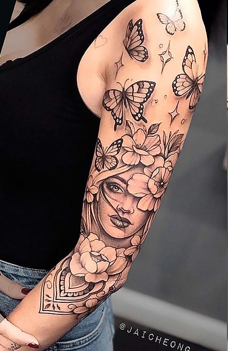 Butterflies and lilies  Butterfly tattoos for women Butterfly sleeve  tattoo Tattoo background