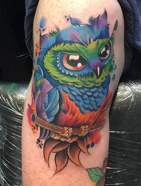 Neotraditional owl tattoo on leg   Madefucker Ink Bali  Facebook
