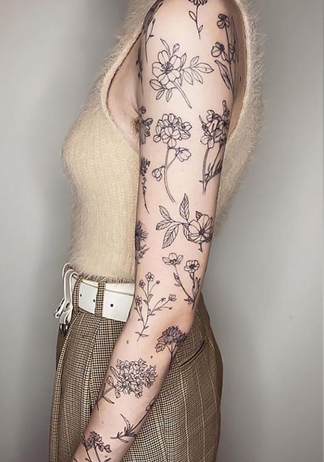 Botanical Sleeve with Coverup  Flower Tattoos  Last Sparrow Tattoo