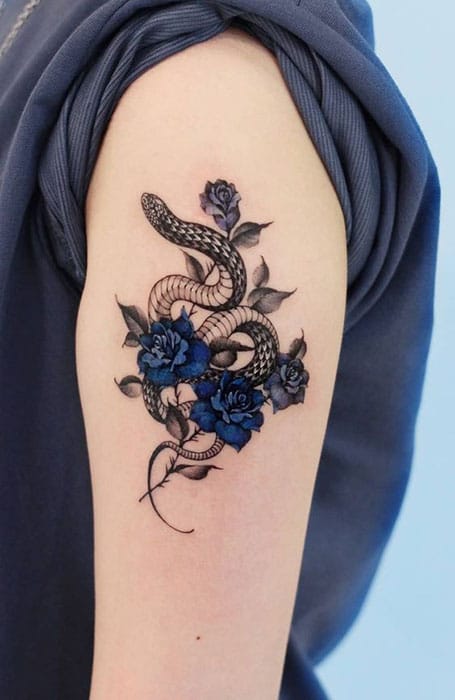 Tattoo process  snake and rose  snake tattoo  flower tattoo  rose tattoo   YouTube