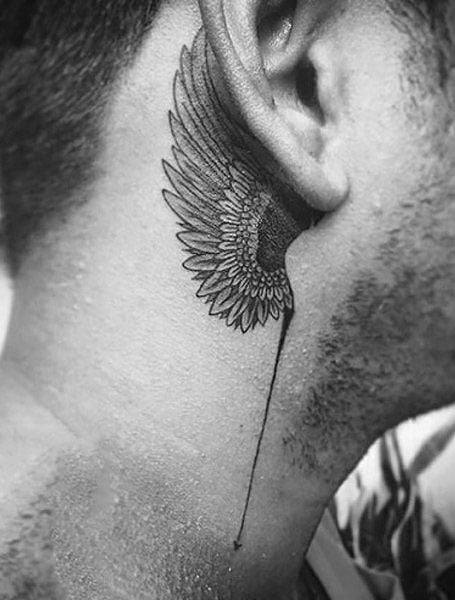 Blue And White Angel Wing Tattoo On Chest