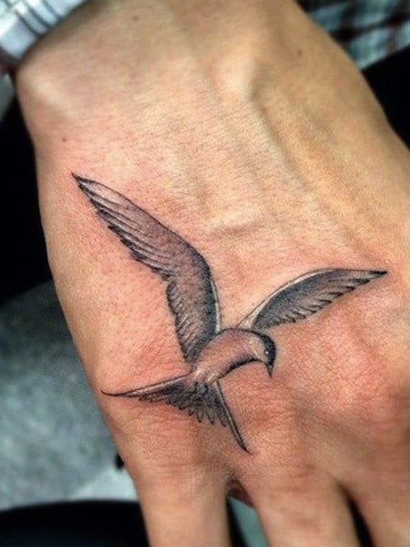 Small Bird Tattoo On Palm