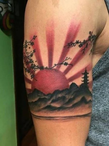 Arm tattoo  Japanese sun tattoo Rising sun tattoos Sun tattoo