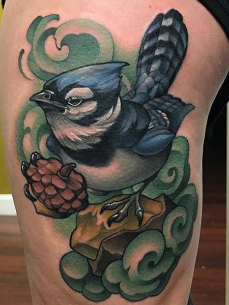Jay Bird blue bell flower and pattern tattoo  Miguel Angel  Flickr